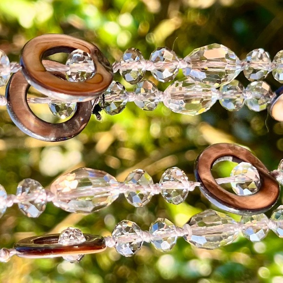 Cookie Lee Crystal and Abalone Shell 48 inch Necklace Sparkles Faceted Glistens - Picture 6 of 17